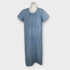 Vintage Denim Maxi Jean Dress Size 10 Short Sleeve Prairie Modest Boho Casual